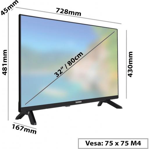TV LED 32" Telefunken  HD Resolución de la pantalla: 1366 x 768
