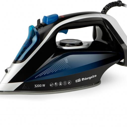 Orbegozo Plancha de Vapor 3200W, Vapor Continuo 45 g/min, Golpe de Vapor 220 g/min, Suela Cerámica con Punta de Precisión, Planchado Normal, Vertical y Seco, Sistema Anti Cal [3]