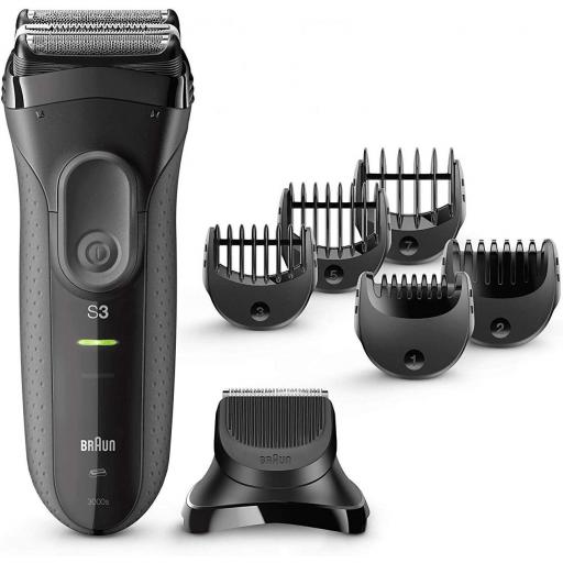 Braun Series 3 Proskin Shave&Style 3000BT, Afeitadora Eléctrica 3 en 1, para Hombre, con Recortadora de Precisión para Barba, con 5 Peines, Negro/Gris [0]