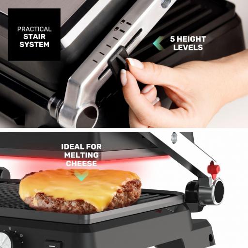 Taurus - Grill 2600W | 2 en 1: Grill y Plancha | 29x23 cm | Placas con Stair System | Dual Heat Tech | Revestimiento Antiadherentes sin PFOA | Bandeja Recogegrasas | Timer de hasta 30 Minutos [3]