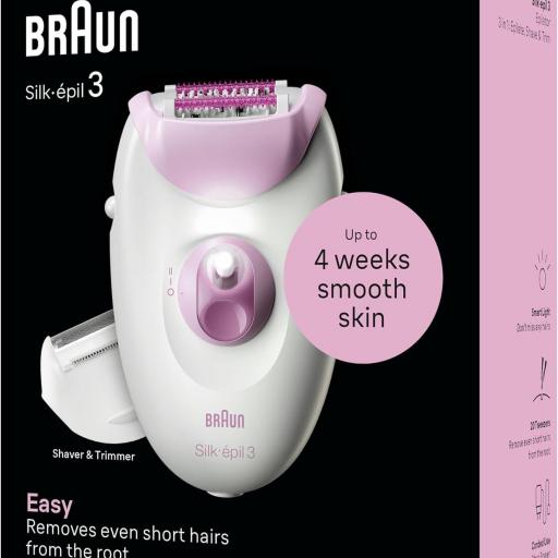 Braun Silk-épil Serie 3 SE3-031 Depiladora Eléctrica con Cabezales Recargable Rosa [2]