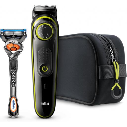  Recortadora de Barba braun con Dial de Precisión + 2 Accesorios + Maquinilla Gillette ProGlid
