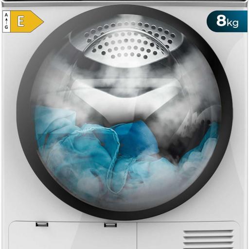 Secadora Bomba de calor blanca cecotecde 8 kg, Clase E (antigua clase A++), Full Touch, 15 programas, secado automático, giro bidireccional del tambor, Planchado Fácil, Stop&Go, tambor inox, función Silence, Delay Start, KidLock [0]