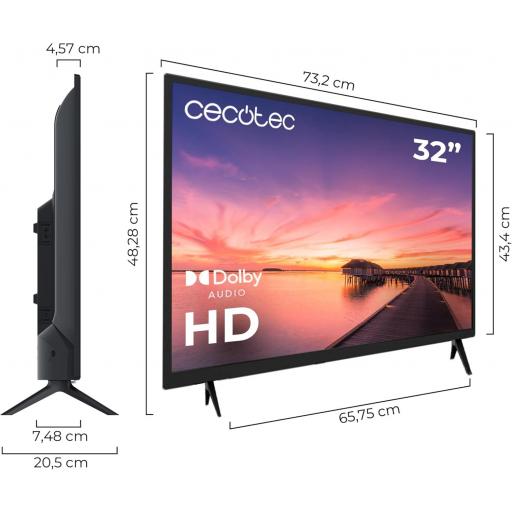 Televisor TV Cecotec   32 Pulgadas, HD, Resolución de imágenes y Videos óptima, Sistema Dolby, Memoria Flash, Conectividad HDMI/USB, Mando a Distancia, Clase E [Clase de eficiencia energética E] [1]