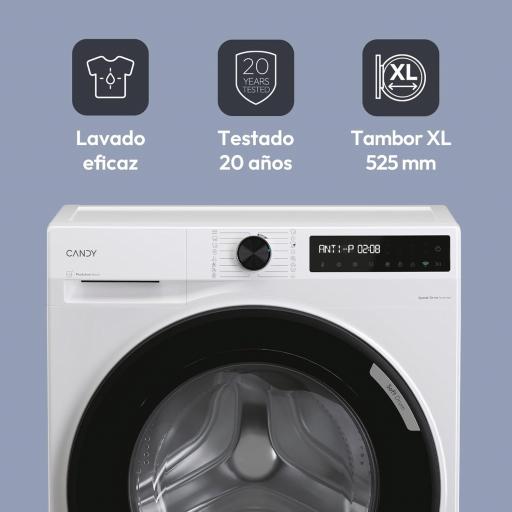 Candy ProWash 500Lavadora 10 KG, 1400 RPM, Display Digital, Conectividad WIFI, 16 Ciclos, Motor Inverter SpeedDrive, Inicio Diferido 24H, Bloqueo Infantil, 72 DB, Blanco [Clase de eficiencia energética A] [2]