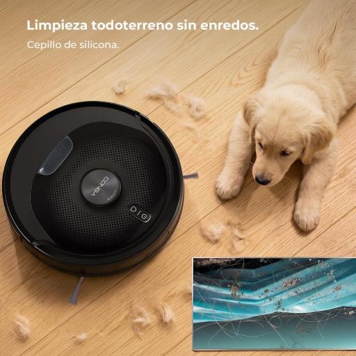  Robot aspirador Conga M80 Dark con Navegación láser. 25000 Pa de succión del motor. Autonomía de hasta 240 minutos en modo Eco. Cepillo silicona, ideal para casas con mascotas. Compatible con Bluetooth y WiFi para redes 2,4 GHz. [1]