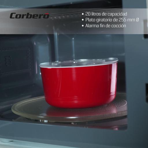 - Microondas Libre Instalación Corberó 700W Potencia  Grill Gratinar y Asar Descongelar Rápido  9 Niveles Potencia Temporizador 35 Min Plato Giratorio 255mm Inox [2]