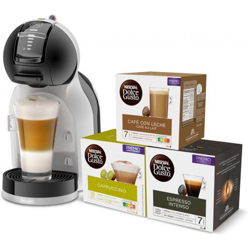 oferta Nescafé Dolce Gusto De'Longhi Mini Me + 3 paquetes de capsulas - Máquina de Café de Cápsulas para Espresso, EDG155.BG, 0.8 L, Color Gris/Negro