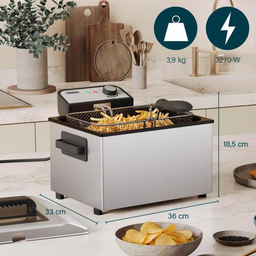 Freidora Princess  5 litros de capacidad, 3270 W, tecnología de zona fría, ventana de visualización, acero inoxidable, doble termostato, fácil de limpiar, piezas desmontables, [2]