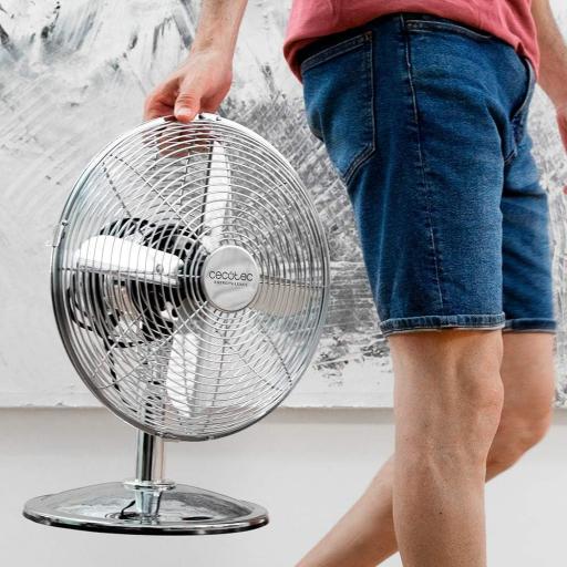  Ventilador de Sobremesa Cecotec  40 W, Acabado en Cromado, Diámetro 12" con 4 Aspas, 3 Velocidades, Oscilación, Altura ajustable, Máxima seguridad [3]