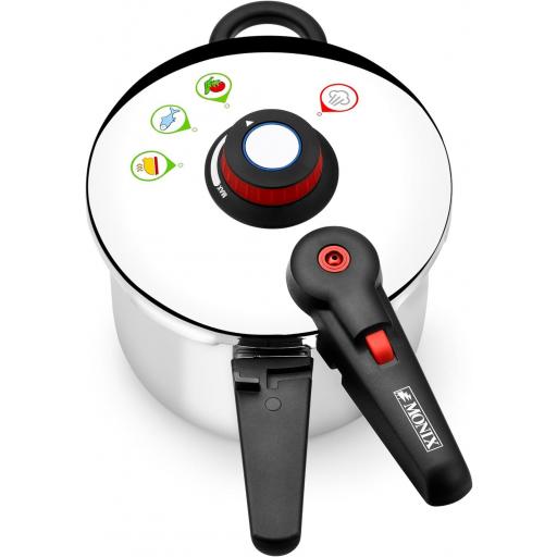MONIX Selecta Olla a Presión Rápida de 9 Litros con Sistema de Selección de Alimentos y Cierre Automático, Acero Inox 18/10, Plata [1]