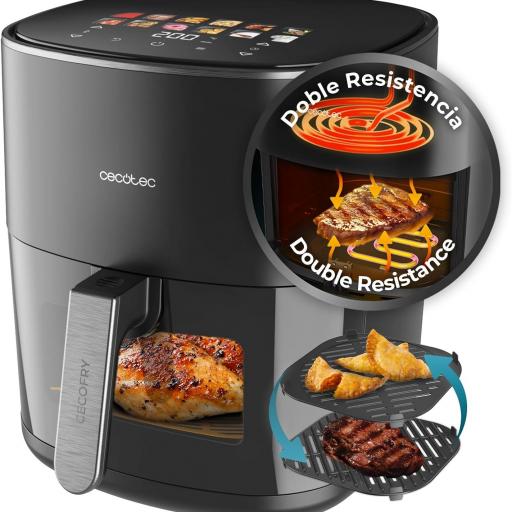  Freidora de Aire sin Aceite Cecotec 6,5L con Doble Resistencia  Plus. 2200W, Air Fryer, Grill y Plancha, Pizzas, Ventana Visualización, 12 Menús, Temperatura 40-200°C [3]