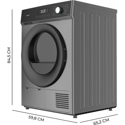  Secadora bomba de calor steel con capacidad de 8kg, clase E (equivalente a clase E), 15 programas y funciones como secado automático, giro bidireccional del tambor, Planchado Fácil, Stop&Go, Silence, Delay Start y KidLock [1]