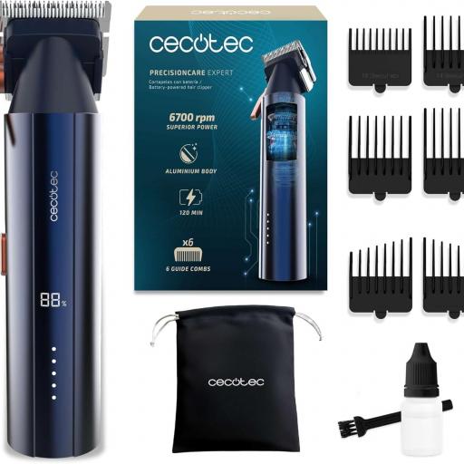 Cecotec Cortapelos con Motor Brushless Digital  6700rpm, 2 Velocidades, 6 Peines Guía, Cuerpo de Aluminio, Autonomía 2h, Ajuste de Longitud 0.8-2mm, Bolsa Transporte [0]