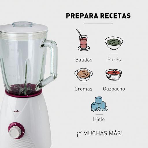  Batidora de Vaso jata 1300 w, 4 Cuchilla dentada de acero inoxidable, 2 velocidades y Pulse, Jarra desmontable, Pica hielo, Blanco, Capacidad 1,5 l [3]