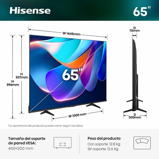 TV LED 65" - Hisense , UHD 4K, Escalador 4K IA, Control por voz, Smooth Motion IA, Negro
