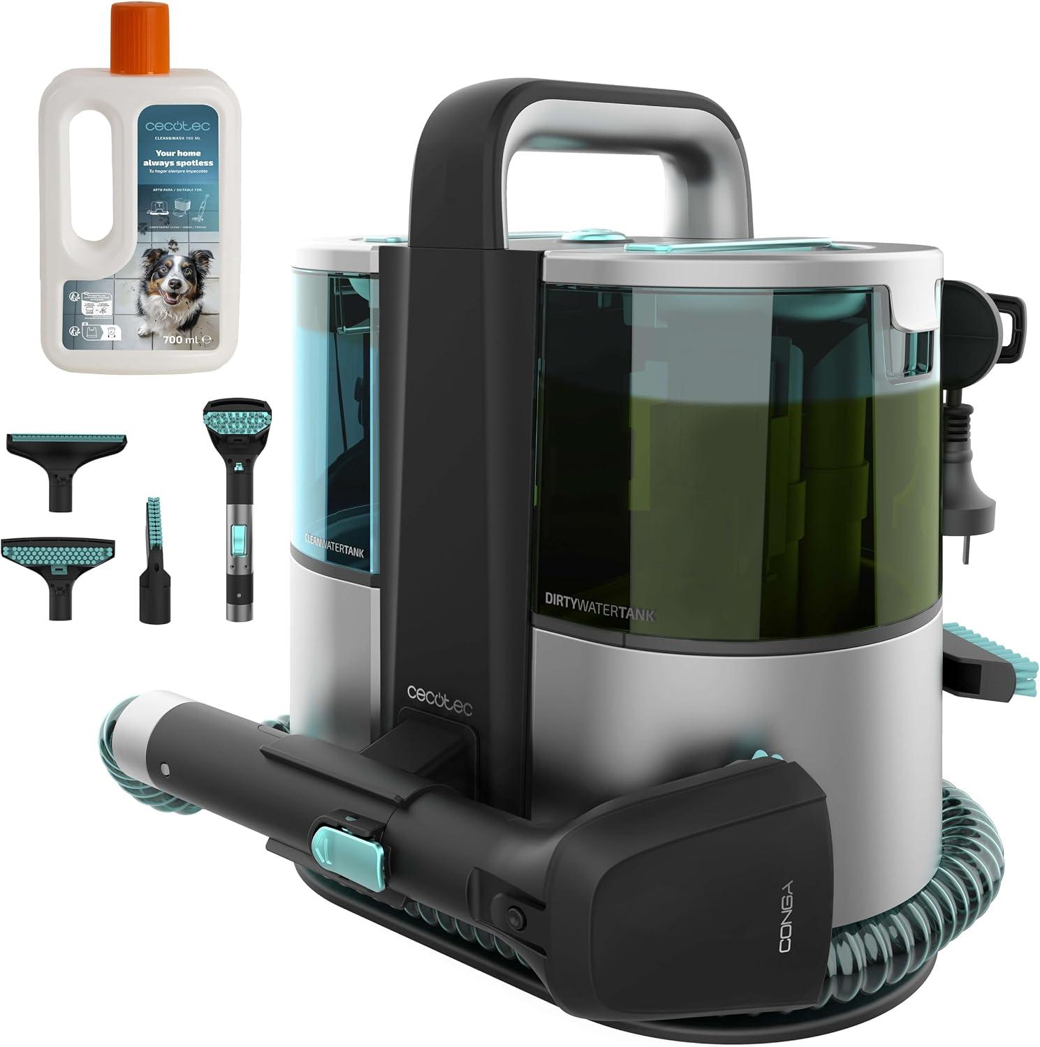 Limpiador Aspirador de Tapicerías y Alfombras Cecotec con Cable 600W, 14kPa, 2 Depósitos: Agua Limpia y Sucia, Pulverizador, Accesorio Ventanas y 3 Boquillas