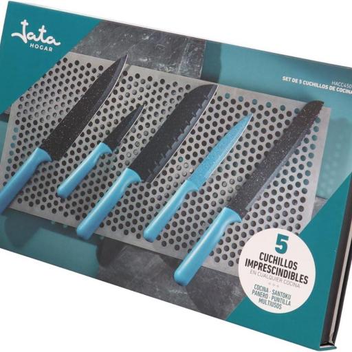 Jata - Cuchillos Cocina, Juego Cuchillos Cocina 5 piezas con caja magnética, Cuchillos de Acero, Mango de polipropileno, Fácil limpieza, Recubrimiento antiadherente [2]
