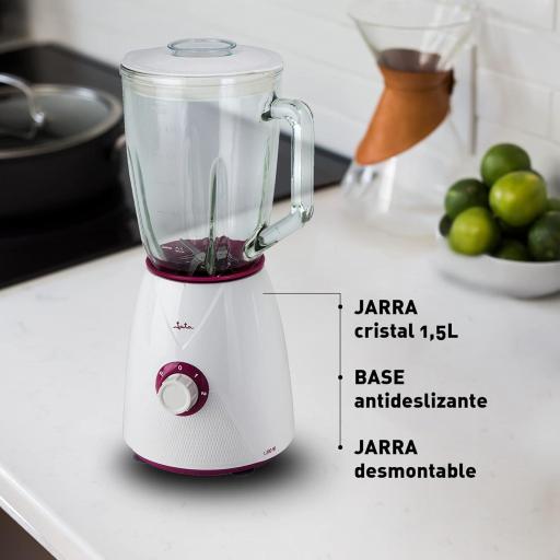  Batidora de Vaso jata 1300 w, 4 Cuchilla dentada de acero inoxidable, 2 velocidades y Pulse, Jarra desmontable, Pica hielo, Blanco, Capacidad 1,5 l [1]