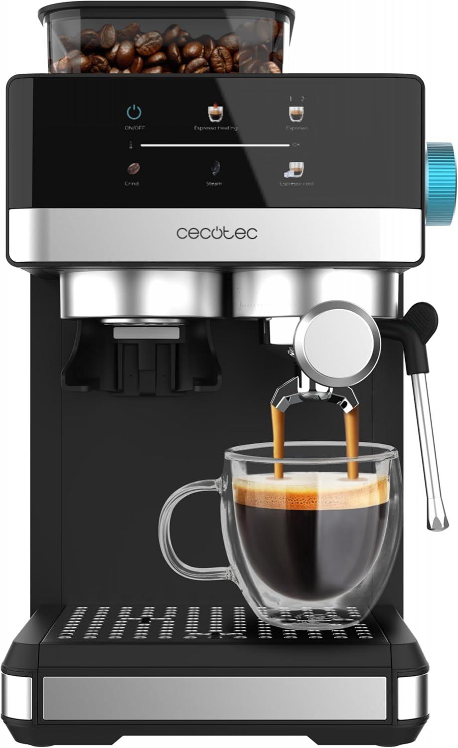 Cafetera Espresso cecotec con 1350W, 20 Bares, Depósito de 1.7L, Molienda Ajustable