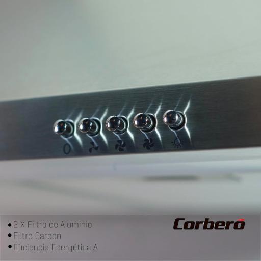  Campana Decorativa Pirámide Inox Corberó  60 cm  Caudal 621,71 m3/h 3 Velocidades  2 X Filtro de Aluminio  Eficiencia Energética A,  [3]