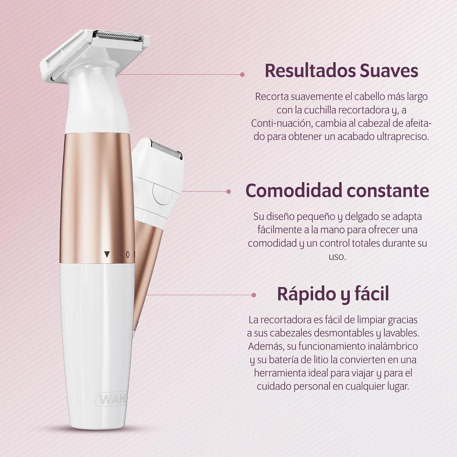 WAHL Trim & Shave, Recortadora para mujeres, afeitadora para mujeres, depilación, línea del bikini y axilas, recorte suave, recorte personal, cuidado versátil, inalámbrica, apta para viajes, blanca