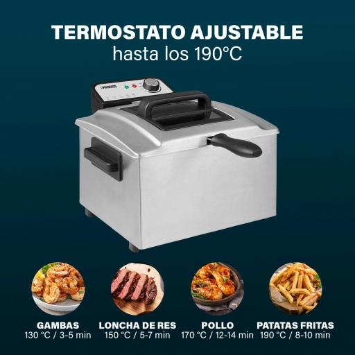 Freidora Princess 5 litros de capacidad, 3270 W, tecnología de zona fría, ventana de visualización, acero inoxidable, doble termostato, fácil de limpiar, piezas desmontables,