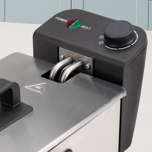  Freidora Aceite Jata 3 L 2000 W | Termostato ajustable con indicadores luminosos | Zona fría para aceite limpio y sin olores | Desmontable. Fácil limpieza | Cuerpo y tapa Acero Inoxidable [3]