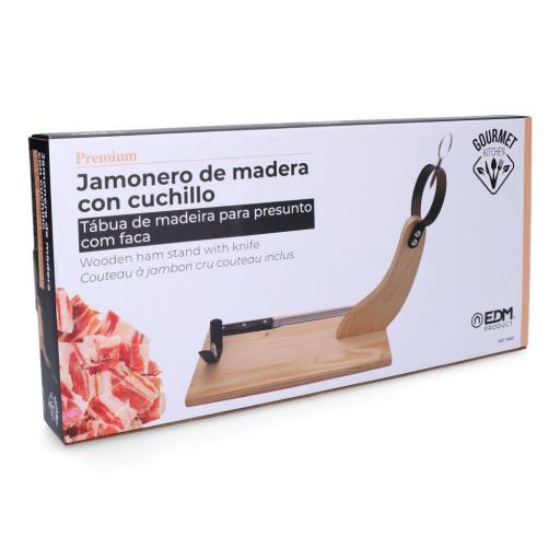 S.OF. JAMONERO PREMIUM MADERA DE PINO CON CUCHILLO INCLUIDO Medida  41 x 44 cm [3]