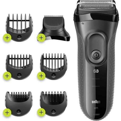 Braun Series 3 Proskin Shave&Style 3000BT, Afeitadora Eléctrica 3 en 1, para Hombre, con Recortadora de Precisión para Barba, con 5 Peines, Negro/Gris [1]