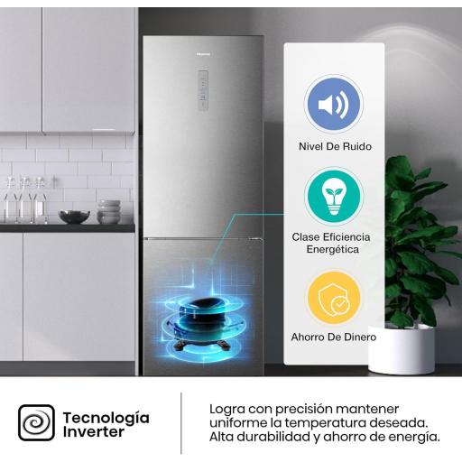  Frigorífico Combi Hisense  2 Puertas, Class C, 495 l, Alto 200 cm x Ancho 70.4 cm, Color Inox, Metal-Tech Cooling, Fresh Zone, Control de Humedad,... [3]
