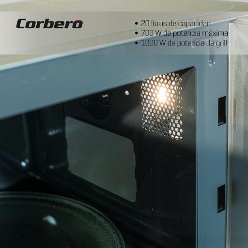 - Microondas Libre Instalación Corberó 700W Potencia  Grill Gratinar y Asar Descongelar Rápido  9 Niveles Potencia Temporizador 35 Min Plato Giratorio 255mm Inox [1]