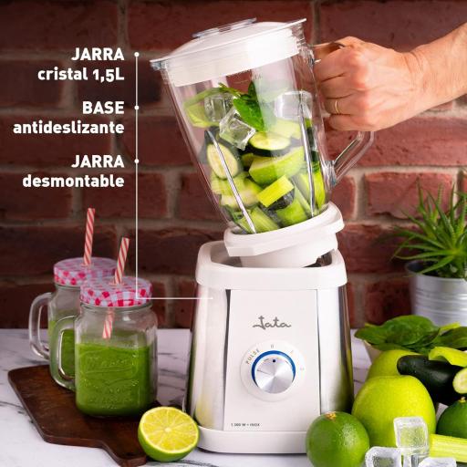  Batidora de Vaso Jata 1300 W, Capacidad 1,5 L, Cuchilla Dentada de Acero Inox, Cuerpo de Acero Inoxidable, 2 Velocidades + Pulse, Pica hielo [Clase de eficiencia energética A] [3]