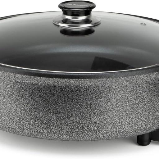 Orbegozo Cazuela Eléctrica Multiusos 1500W 36cm Diámetro 5L Superficie Antiadherente Tapa de Cristal Termostato Regulable Desmontable Asas Tacto Frío Ideal Paellas Pizzas Tortillas