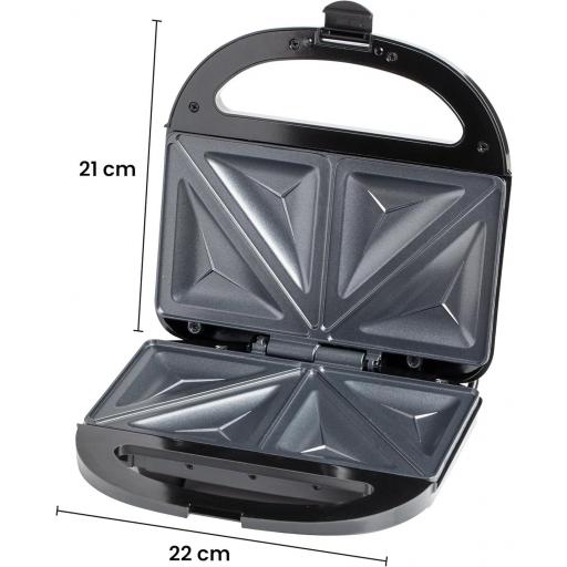 Sandwichera Family Care  750W, Revestimiento Antiadherente, Libre de BPA, Placas con Forma Triangular, Indicador LED, Asa de Tacto Frío, Color Acero y Negro [2]