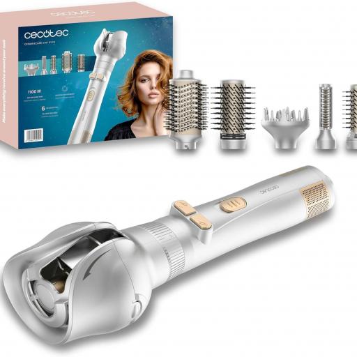 Cepillo de Aire 6 En 1 Cecotec , Potencia de 1100W, 6 Cabezales, Rizo Automático, Cable 360º, Cerámica, Diseño Multifuncional, Peinados Rápidos, Sin Frizz, Estilo Profesional