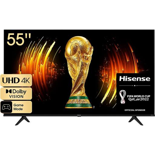 TV LED 55" - Hisense UHD 4K, VIDAA U 5.0, HDMI 2.1, Dolby Vision, HDR10+, Control de voz, Negro