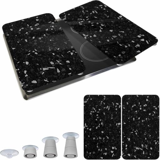 WENKO Placas protectoras para cocina Mod Terrazo, ajustable en altura para todo tipo de cocinas, tabla de cortar y protector contra salpicaduras, vidrio, 30 x 52 cm, juego de 2