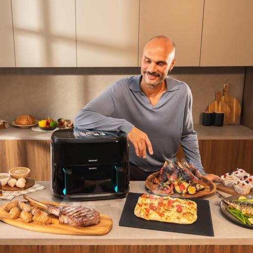 Cecotec Freidora de Aire sin Aceite 11L Plancha Grill con 4 Resistencias Ahumador Integrado Air Fryer Cecofry&Grill Smokin'Prime 11000. 2800W, Pared Divisoria Móvil, 40-200ºC, 10 Menús [1]