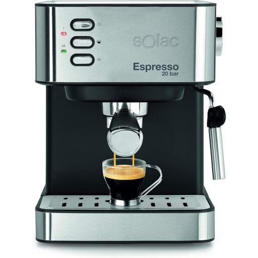 Cafetera Espresso Solac  - 850W, 20 Bares, Vaporizador, Calienta Tazas, Depósito 1.6 Litros [0]