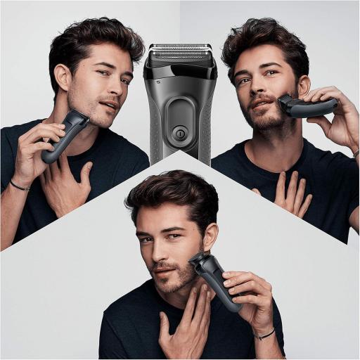 Braun Series 3 Proskin Shave&Style 3000BT, Afeitadora Eléctrica 3 en 1, para Hombre, con Recortadora de Precisión para Barba, con 5 Peines, Negro/Gris [2]