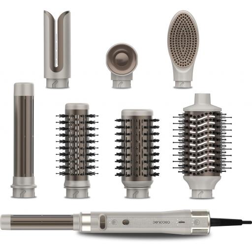 Cecotec Moldeador de Pelo 8 Cabezales CeramicCare 8in1 AirGlam Gyro Champagne. 1500W, 110000RPM, Alisa, Moldea y Riza tu Cabello, Motor Brushless, Función Rotativa, Revestimiento Cerámica y Queratina