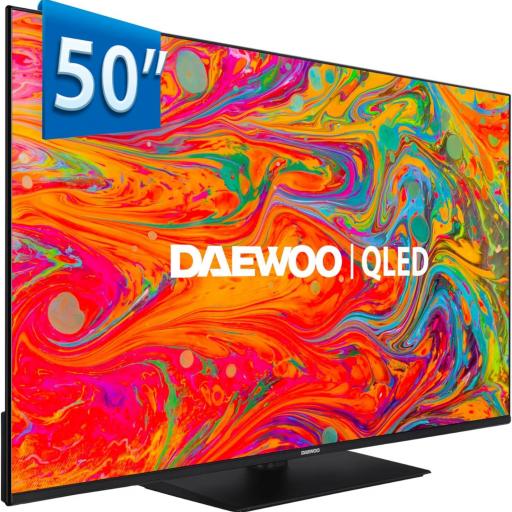 TV Daewoo 50" QLED Smart TV 4K HDR 3840 x 2160, Dolby Vision, Dolby Audio, Peana Central, Diseño sin Marcos [1]