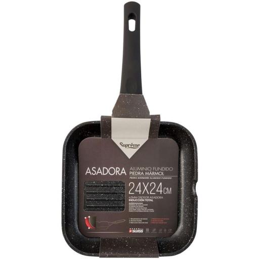 GRILL ALUMINIO FUNDIDO MANGO FIJO SUPERFICIE RAYADA PIEDRA 24CM