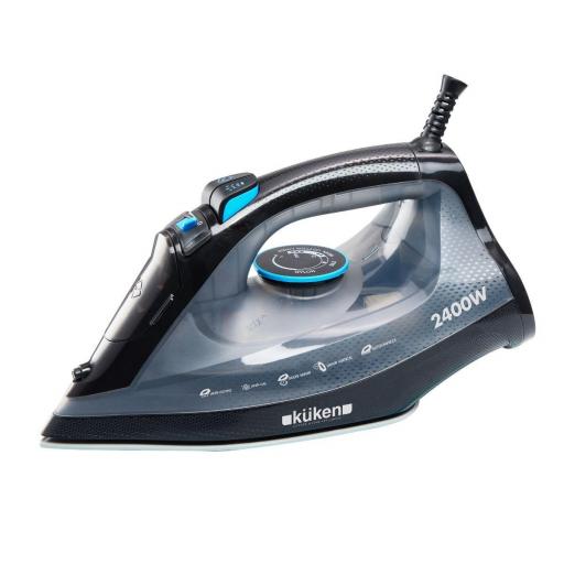 PLANCHA VAPOR KÜKEN SUELA CERÁMICA 2400W Golpe de vapor 140 g/min depósito de agua 320ml.