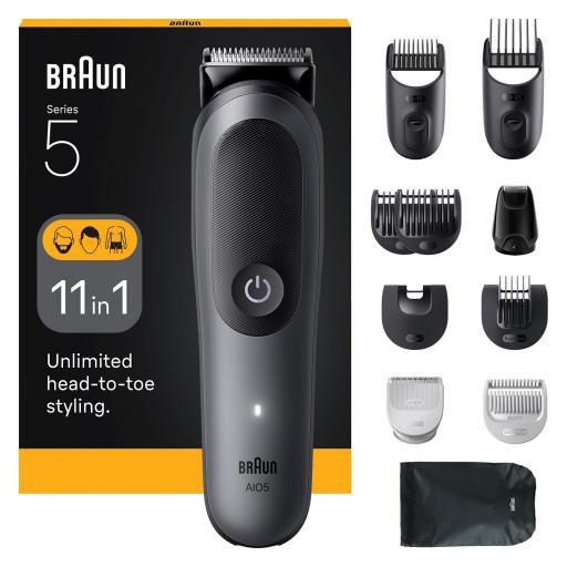Afeitadora multifunción -Braun Todo En Uno Series 5  Kit De Styling 11 en 1, Lámina Afilada, 14 Longitudes, Barba, Pelo y Cuerpo, Gris