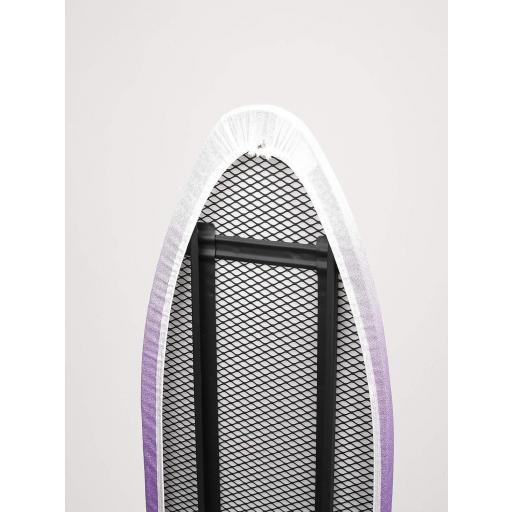 Tabla de Planchar jata Plegable, Medida 116 x 35 cm, Estructura Termocalada, Funda 100% Algodón, Reposa Planchas, Varias Alturas, Fabricación europea, Morada y Blanco [3]