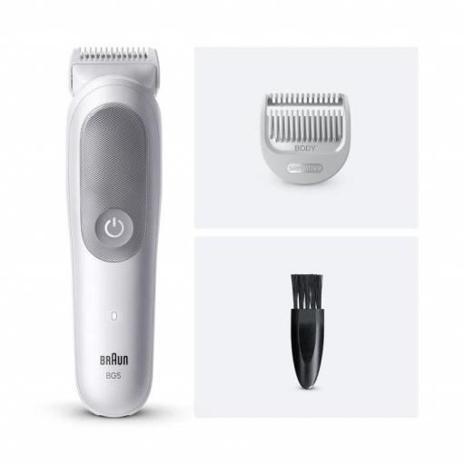 Afeitadora corporal - Braun BodyGroomer Series 5 , +1 accesorios de rasurado, Afeita Y Recorta, Wet&Dry, Gris