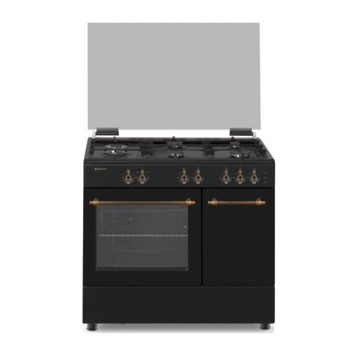 COCINA DE GAS 5 ZONAS 90CM RUSTICA NEGRA C/PORTABOMBONA JOHNSON COCI90PBRN