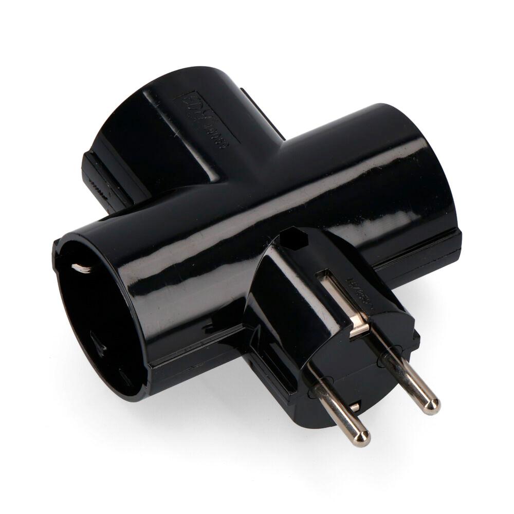EDM CLAVIJA TRIPLE CON BAQUELITA T/TL TIPO F 4,8mm 16A 250V MÁX 3680W NEGRA (ENVASADA)